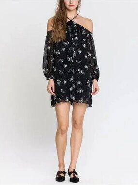 NWT English Factory Womens Size Medium Black Flowers and Stars Mini Dress NEW